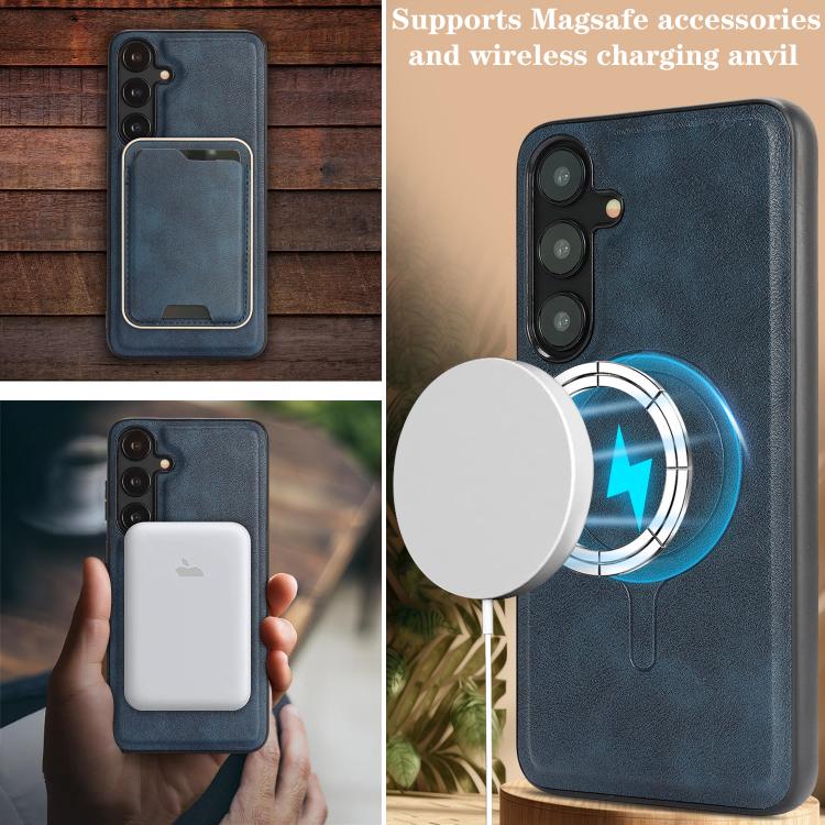 For Samsung Galaxy S25+ 5G Kalebol Slim MagSafe Ring Magnetic Card Bag Leather Phone Case