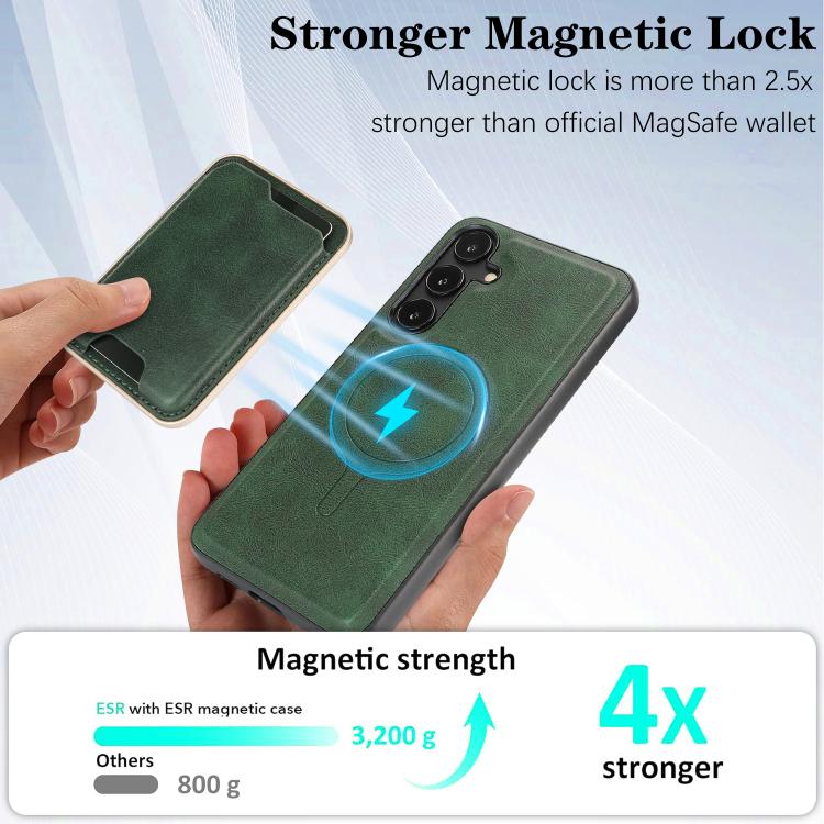 For Samsung Galaxy S25+ 5G Kalebol Slim MagSafe Ring Magnetic Card Bag Leather Phone Case