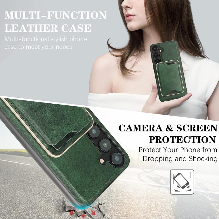 For Samsung Galaxy S25+ 5G Kalebol Slim MagSafe Ring Magnetic Card Bag Leather Phone Case