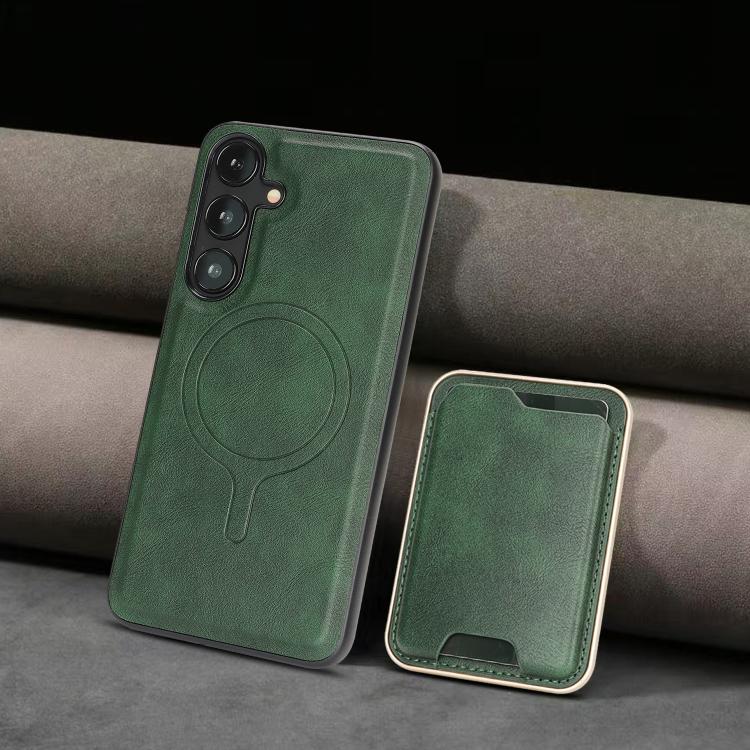 For Samsung Galaxy S25+ 5G Kalebol Slim MagSafe Ring Magnetic Card Bag Leather Phone Case