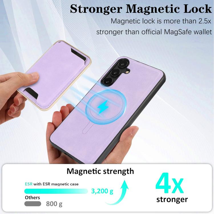 For Samsung Galaxy S25+ 5G Kalebol Slim MagSafe Ring Magnetic Card Bag Leather Phone Case