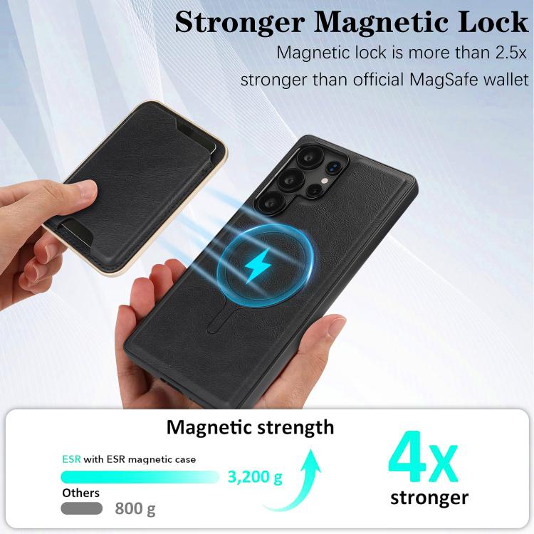 For Samsung Galaxy S25 Ultra 5G Kalebol Slim MagSafe Ring Magnetic Card Bag Leather Phone Case