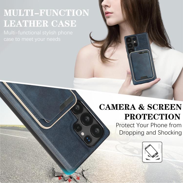 For Samsung Galaxy S25 Ultra 5G Kalebol Slim MagSafe Ring Magnetic Card Bag Leather Phone Case