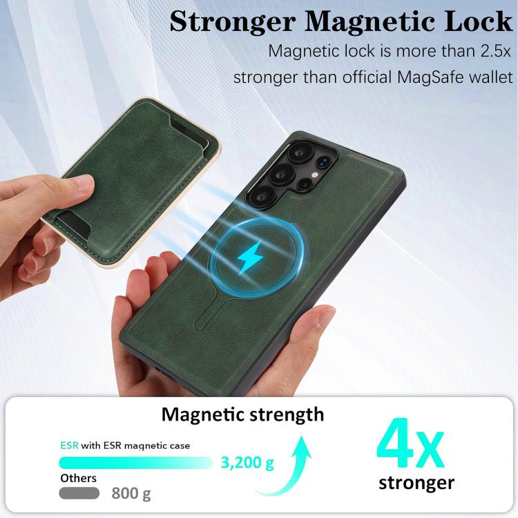 For Samsung Galaxy S25 Ultra 5G Kalebol Slim MagSafe Ring Magnetic Card Bag Leather Phone Case