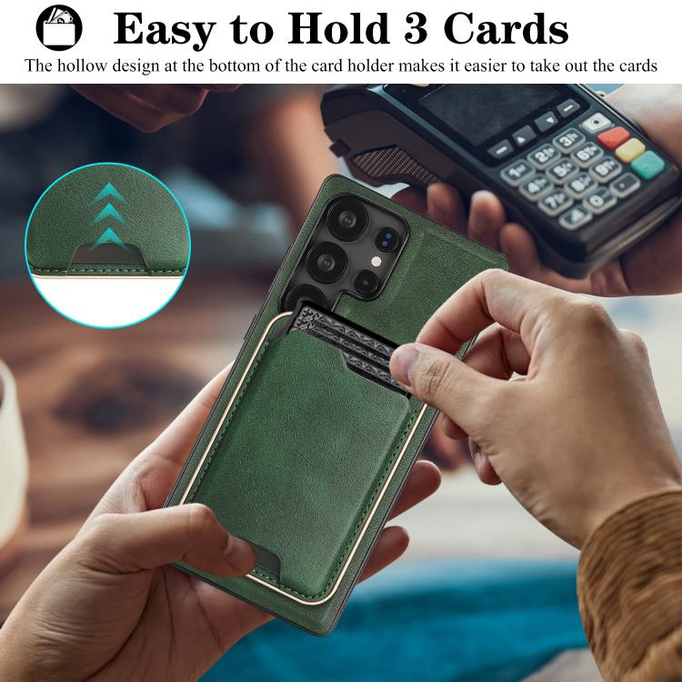For Samsung Galaxy S25 Ultra 5G Kalebol Slim MagSafe Ring Magnetic Card Bag Leather Phone Case