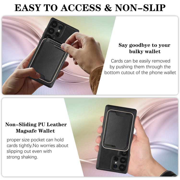 For Samsung Galaxy S24 Ultra 5G Kalebol Slim MagSafe Ring Magnetic Card Bag Leather Phone Case