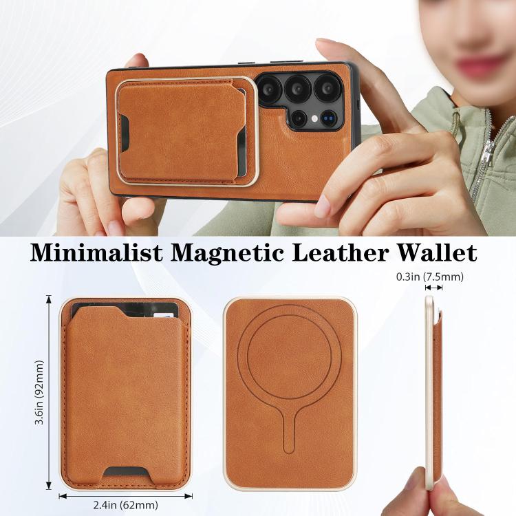For Samsung Galaxy S24 Ultra 5G Kalebol Slim MagSafe Ring Magnetic Card Bag Leather Phone Case