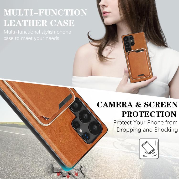 For Samsung Galaxy S24 Ultra 5G Kalebol Slim MagSafe Ring Magnetic Card Bag Leather Phone Case
