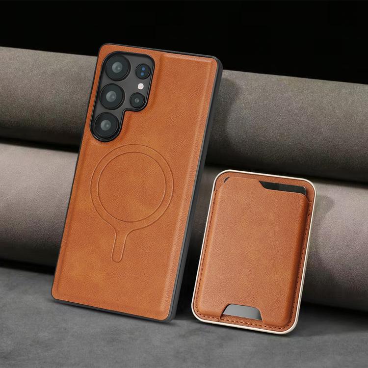 For Samsung Galaxy S24 Ultra 5G Kalebol Slim MagSafe Ring Magnetic Card Bag Leather Phone Case