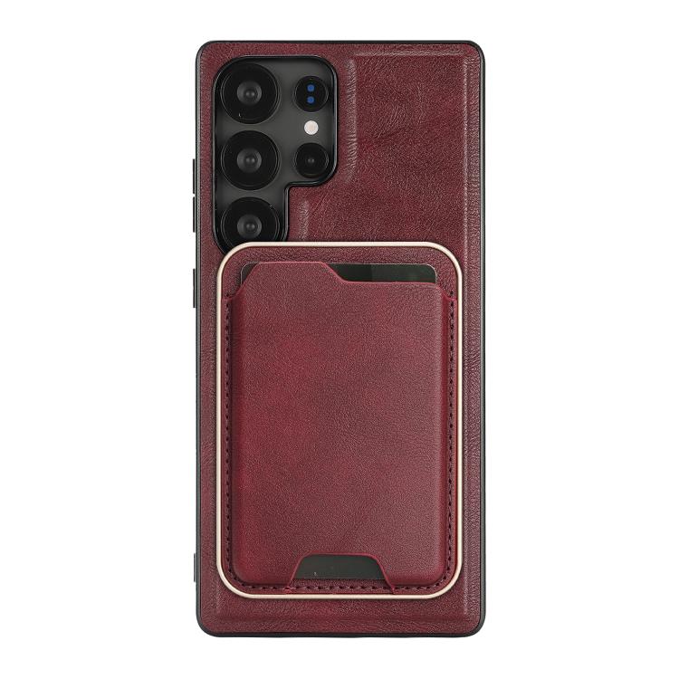 For Samsung Galaxy S24 Ultra 5G Kalebol Slim MagSafe Ring Magnetic Card Bag Leather Phone Case