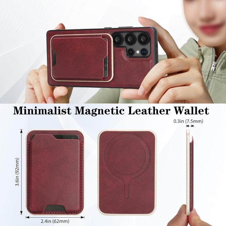 For Samsung Galaxy S24 Ultra 5G Kalebol Slim MagSafe Ring Magnetic Card Bag Leather Phone Case