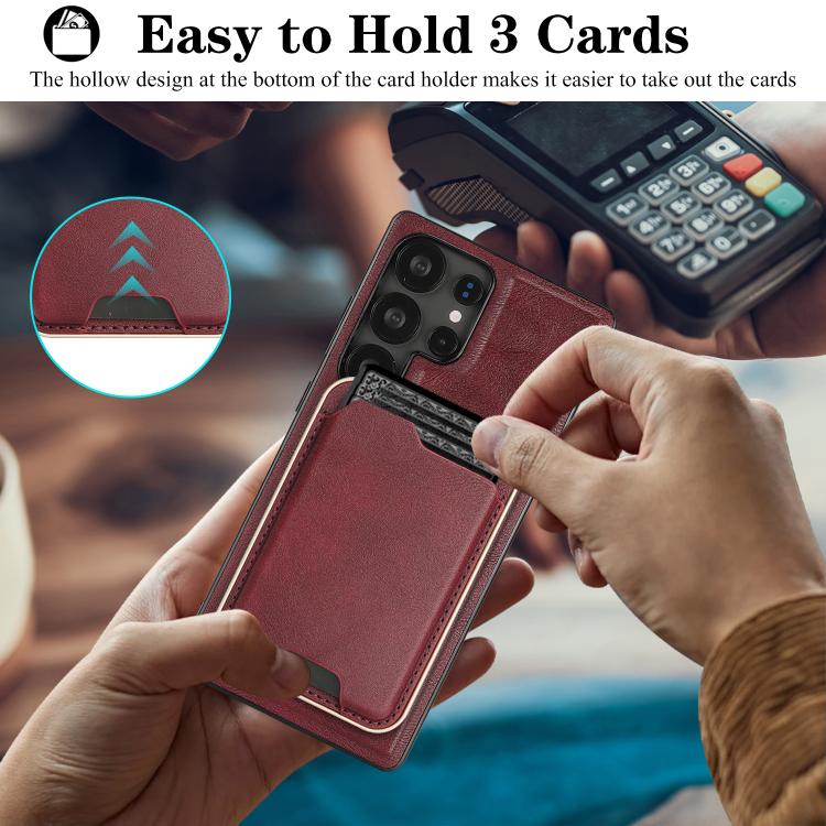For Samsung Galaxy S24 Ultra 5G Kalebol Slim MagSafe Ring Magnetic Card Bag Leather Phone Case