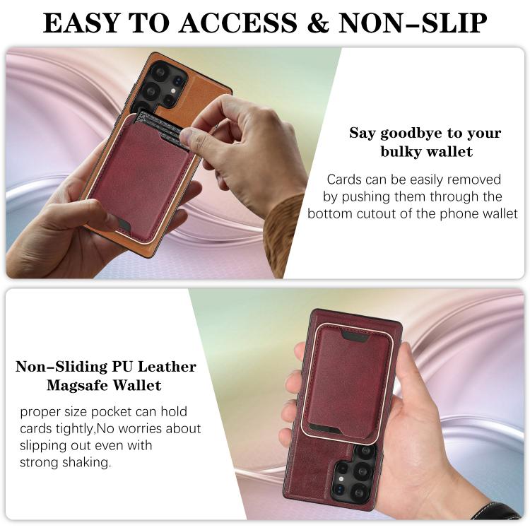 For Samsung Galaxy S24 Ultra 5G Kalebol Slim MagSafe Ring Magnetic Card Bag Leather Phone Case