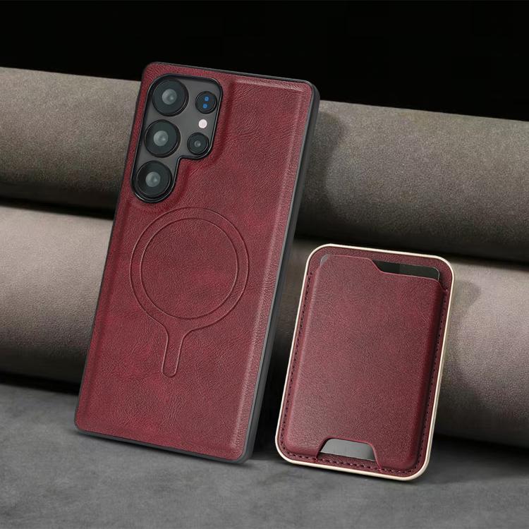 For Samsung Galaxy S24 Ultra 5G Kalebol Slim MagSafe Ring Magnetic Card Bag Leather Phone Case