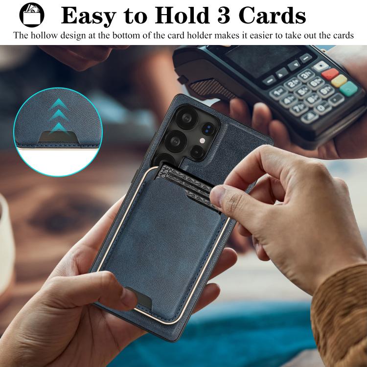 For Samsung Galaxy S24 Ultra 5G Kalebol Slim MagSafe Ring Magnetic Card Bag Leather Phone Case