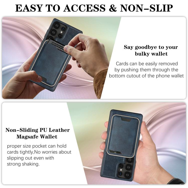 For Samsung Galaxy S24 Ultra 5G Kalebol Slim MagSafe Ring Magnetic Card Bag Leather Phone Case