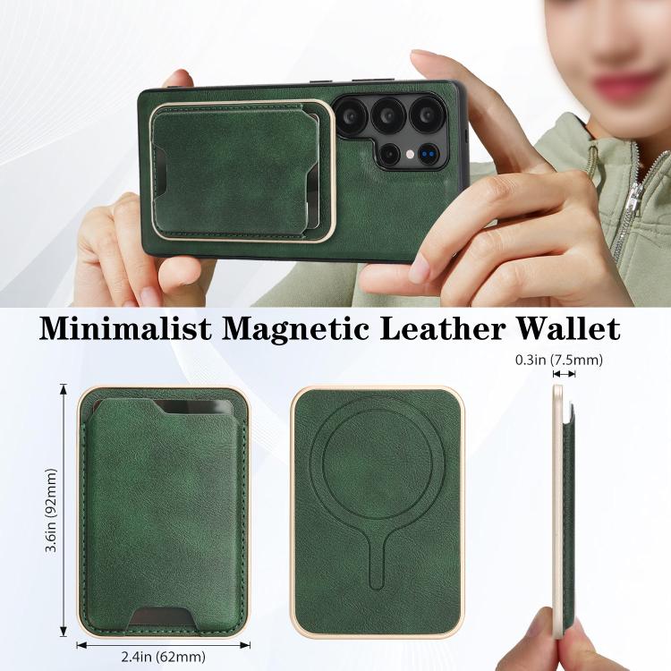 For Samsung Galaxy S24 Ultra 5G Kalebol Slim MagSafe Ring Magnetic Card Bag Leather Phone Case