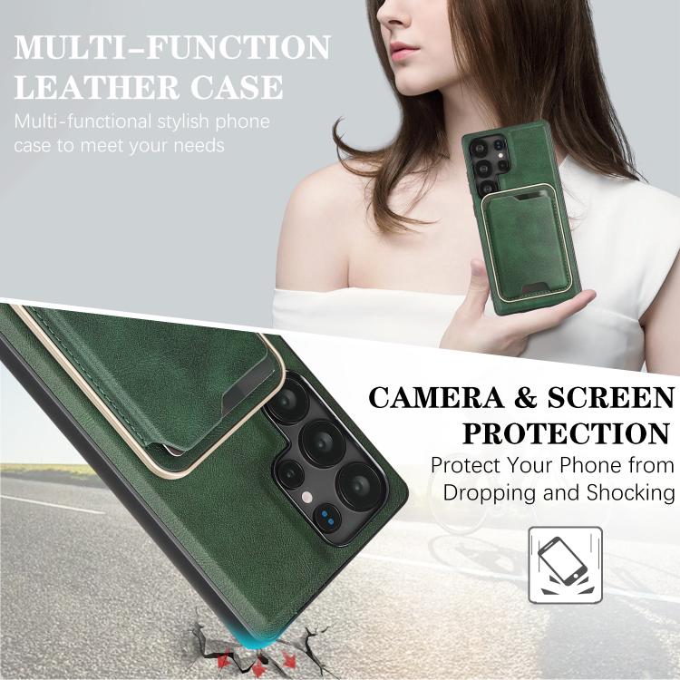 For Samsung Galaxy S24 Ultra 5G Kalebol Slim MagSafe Ring Magnetic Card Bag Leather Phone Case