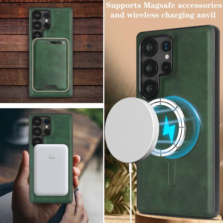 For Samsung Galaxy S24 Ultra 5G Kalebol Slim MagSafe Ring Magnetic Card Bag Leather Phone Case