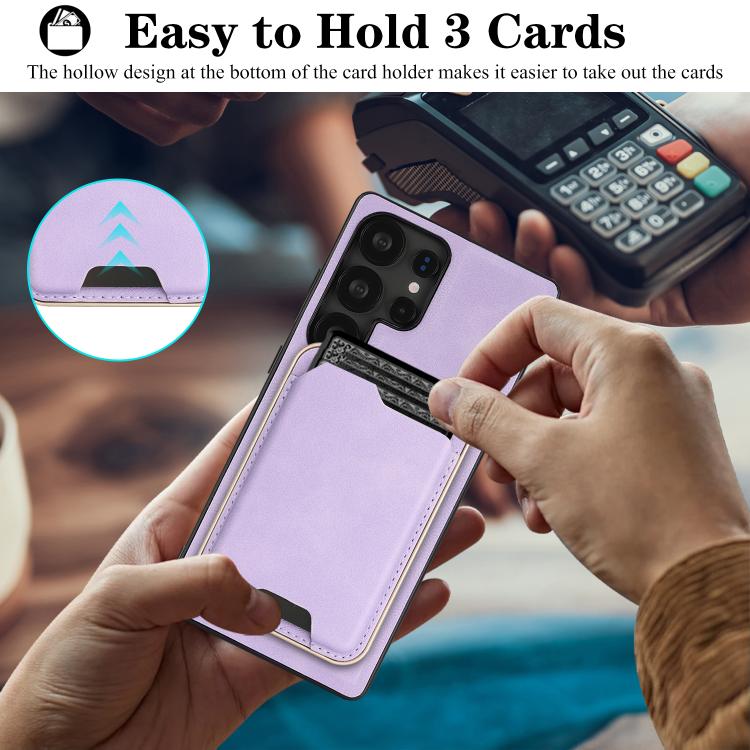 For Samsung Galaxy S24 Ultra 5G Kalebol Slim MagSafe Ring Magnetic Card Bag Leather Phone Case