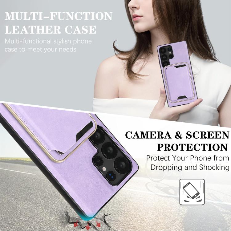For Samsung Galaxy S24 Ultra 5G Kalebol Slim MagSafe Ring Magnetic Card Bag Leather Phone Case