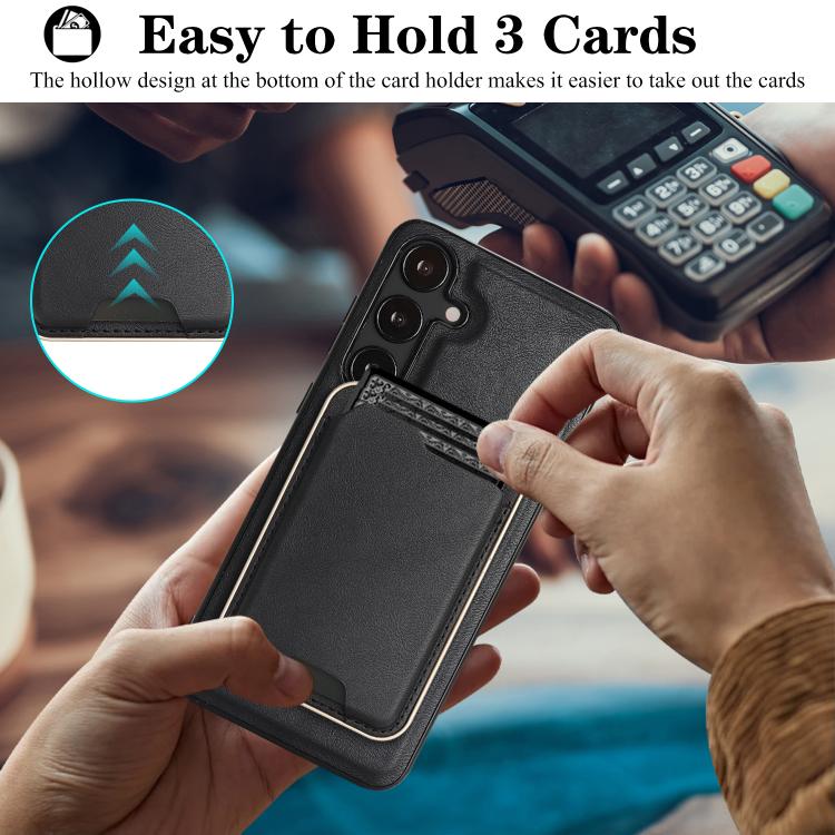 For Samsung Galaxy S24 5G Kalebol Slim MagSafe Ring Magnetic Card Bag Leather Phone Case