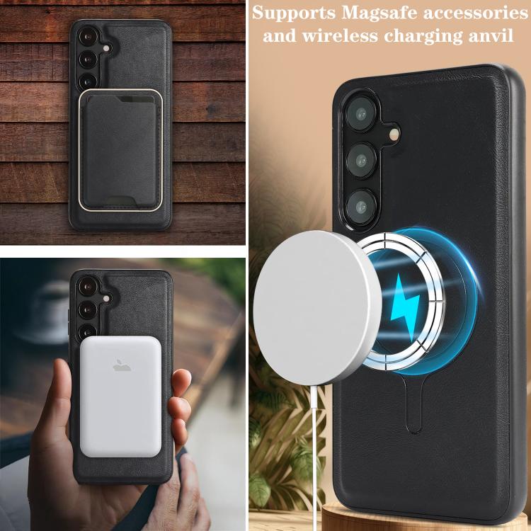 For Samsung Galaxy S24 5G Kalebol Slim MagSafe Ring Magnetic Card Bag Leather Phone Case