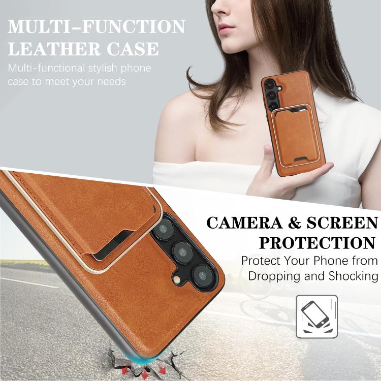 For Samsung Galaxy S24 5G Kalebol Slim MagSafe Ring Magnetic Card Bag Leather Phone Case