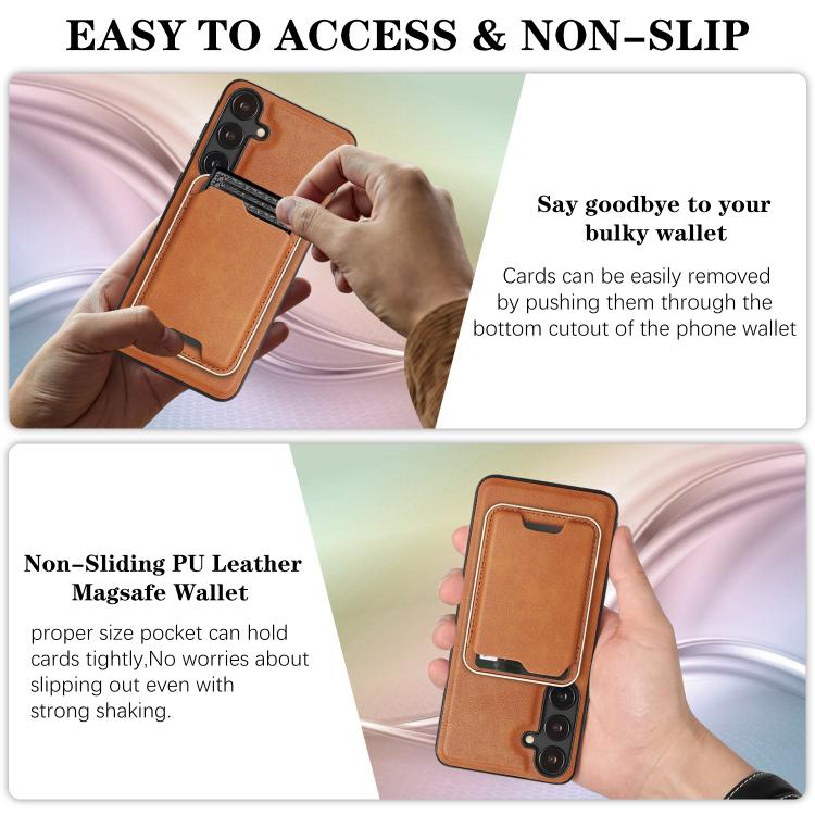 For Samsung Galaxy S24 5G Kalebol Slim MagSafe Ring Magnetic Card Bag Leather Phone Case
