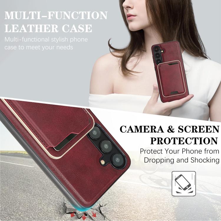 For Samsung Galaxy S24 5G Kalebol Slim MagSafe Ring Magnetic Card Bag Leather Phone Case