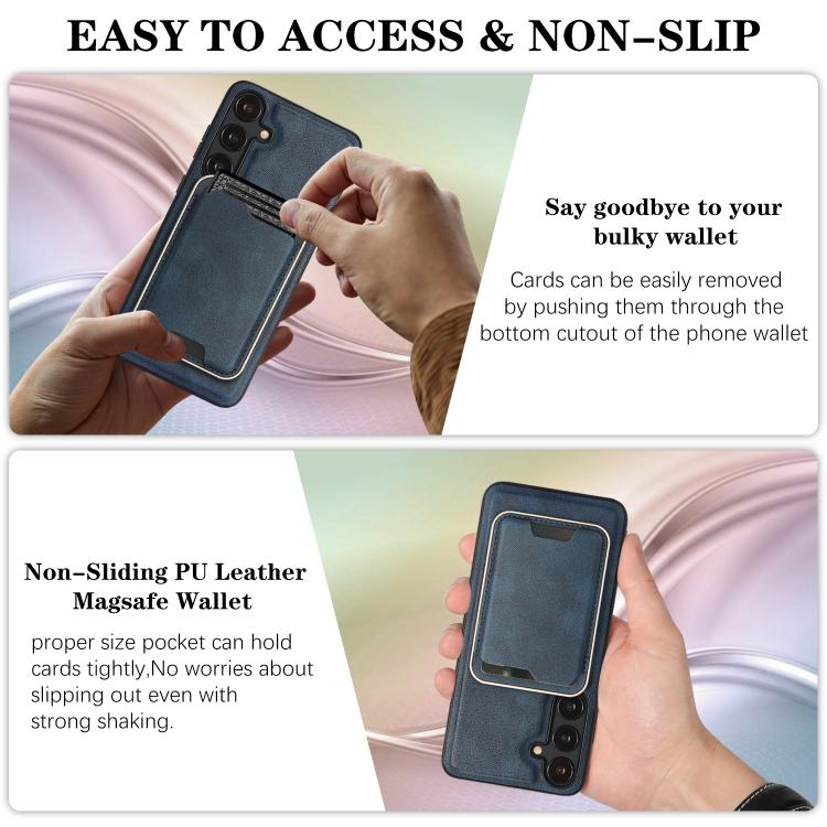 For Samsung Galaxy S24 5G Kalebol Slim MagSafe Ring Magnetic Card Bag Leather Phone Case
