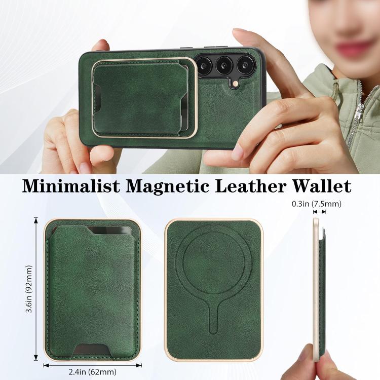 For Samsung Galaxy S24 5G Kalebol Slim MagSafe Ring Magnetic Card Bag Leather Phone Case