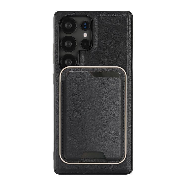 For Samsung Galaxy S23 Ultra 5G Kalebol Slim MagSafe Ring Magnetic Card Bag Leather Phone Case