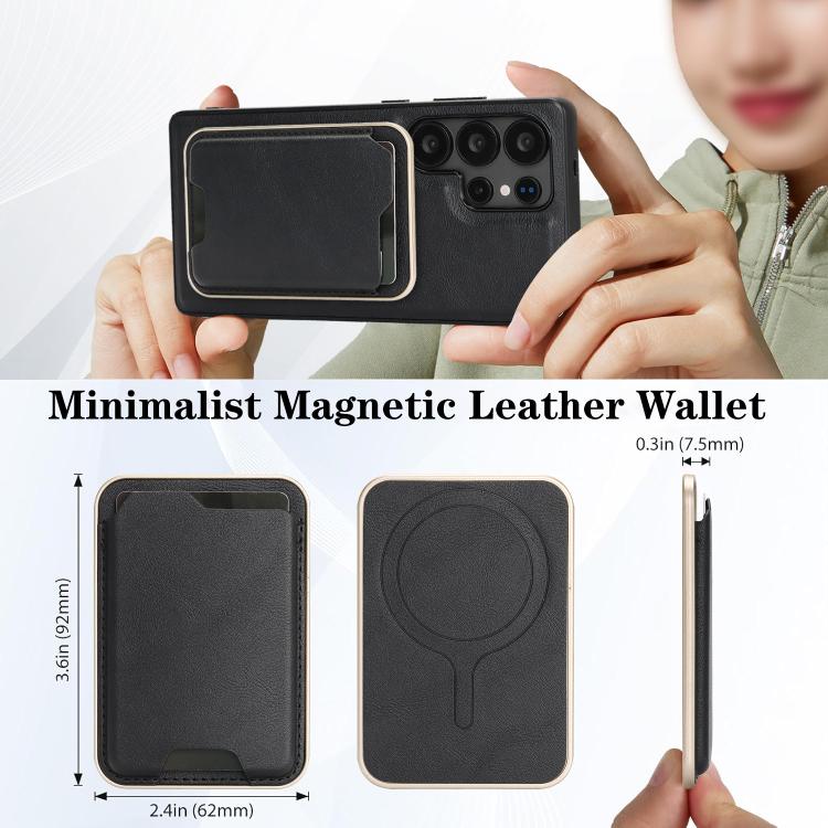 For Samsung Galaxy S23 Ultra 5G Kalebol Slim MagSafe Ring Magnetic Card Bag Leather Phone Case