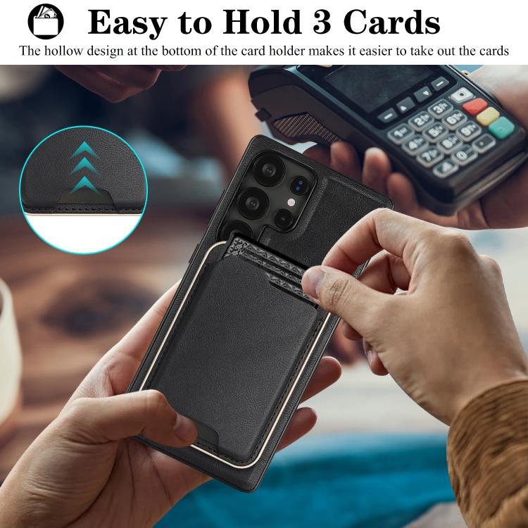 For Samsung Galaxy S23 Ultra 5G Kalebol Slim MagSafe Ring Magnetic Card Bag Leather Phone Case