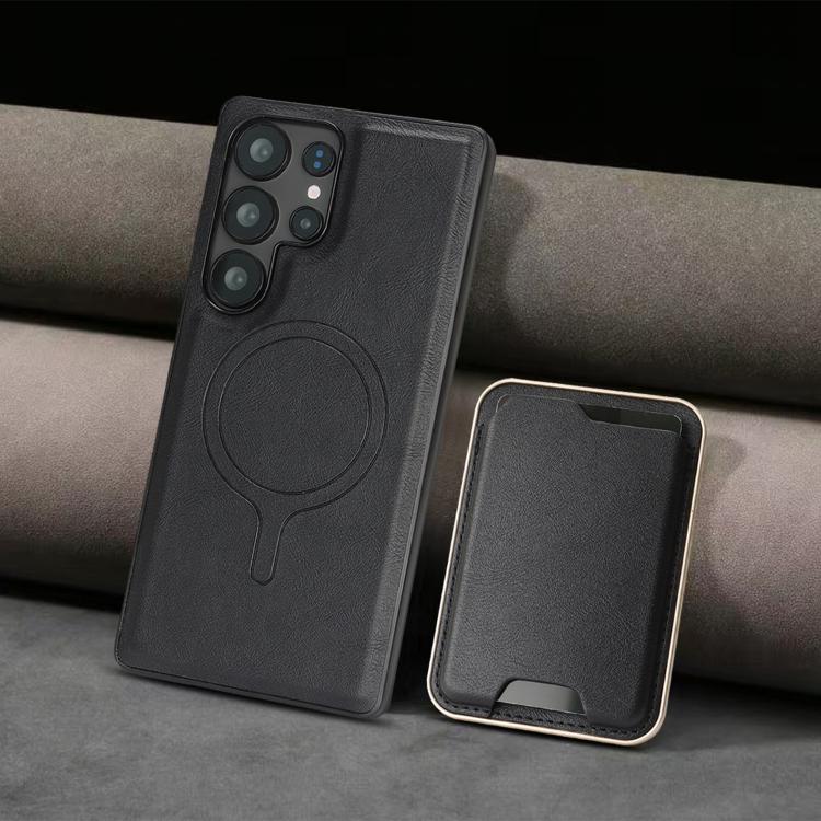 For Samsung Galaxy S23 Ultra 5G Kalebol Slim MagSafe Ring Magnetic Card Bag Leather Phone Case