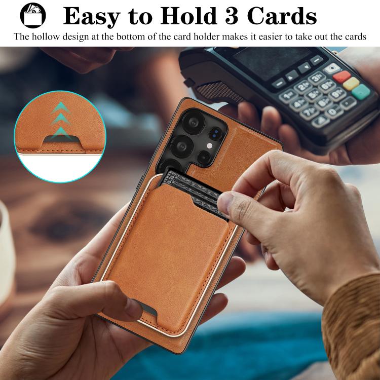 For Samsung Galaxy S23 Ultra 5G Kalebol Slim MagSafe Ring Magnetic Card Bag Leather Phone Case