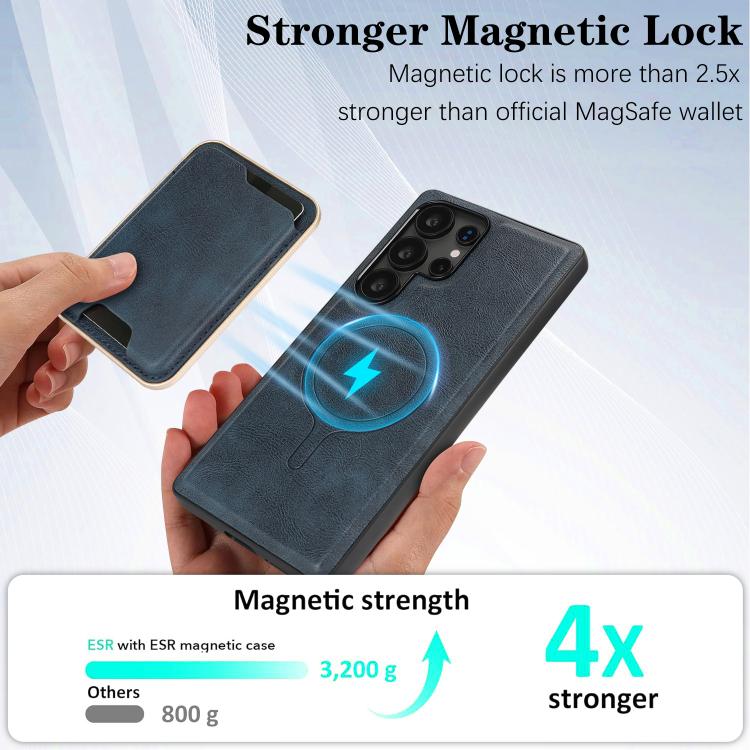 For Samsung Galaxy S23 Ultra 5G Kalebol Slim MagSafe Ring Magnetic Card Bag Leather Phone Case