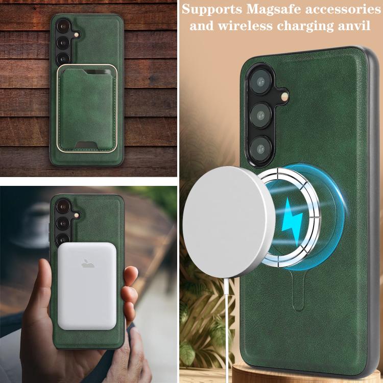 For Samsung Galaxy S23+ 5G Kalebol Slim MagSafe Ring Magnetic Card Bag Leather Phone Case