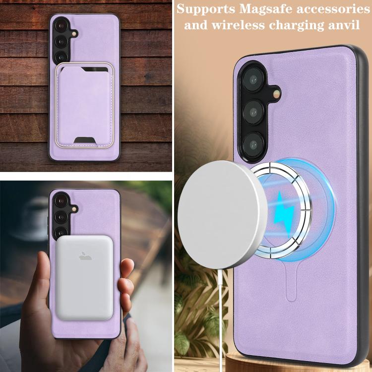 For Samsung Galaxy S23+ 5G Kalebol Slim MagSafe Ring Magnetic Card Bag Leather Phone Case