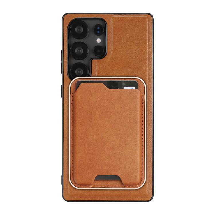 For Samsung Galaxy S22 Ultra 5G Kalebol Slim MagSafe Ring Magnetic Card Bag Leather Phone Case