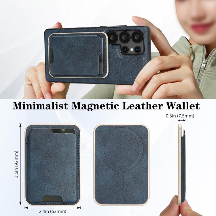 For Samsung Galaxy S22 Ultra 5G Kalebol Slim MagSafe Ring Magnetic Card Bag Leather Phone Case