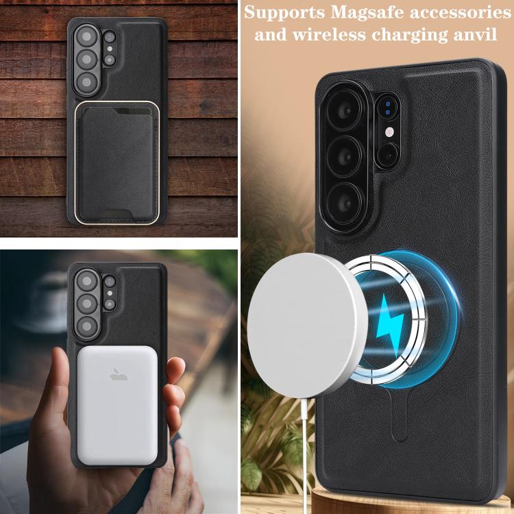 For Samsung Galaxy S26 Ultra 5G Kalebol Slim MagSafe Ring Magnetic Card Bag Leather Phone Case