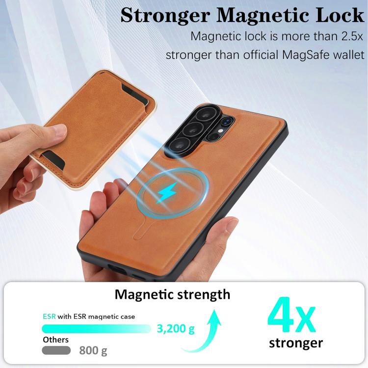 For Samsung Galaxy S26 Ultra 5G Kalebol Slim MagSafe Ring Magnetic Card Bag Leather Phone Case