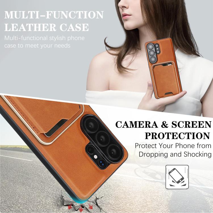 For Samsung Galaxy S26 Ultra 5G Kalebol Slim MagSafe Ring Magnetic Card Bag Leather Phone Case