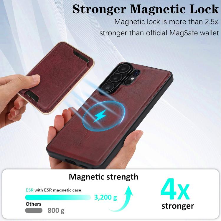 For Samsung Galaxy S26 Ultra 5G Kalebol Slim MagSafe Ring Magnetic Card Bag Leather Phone Case