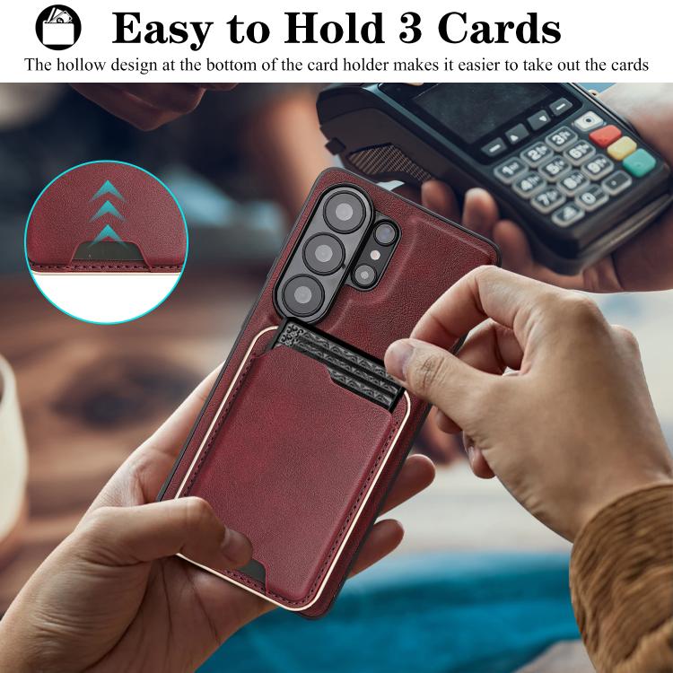 For Samsung Galaxy S26 Ultra 5G Kalebol Slim MagSafe Ring Magnetic Card Bag Leather Phone Case