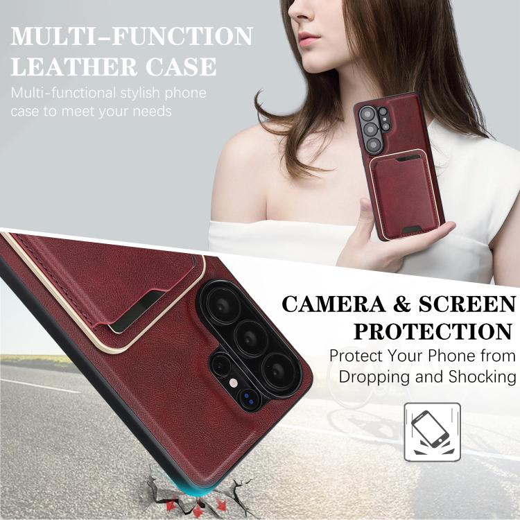 For Samsung Galaxy S26 Ultra 5G Kalebol Slim MagSafe Ring Magnetic Card Bag Leather Phone Case