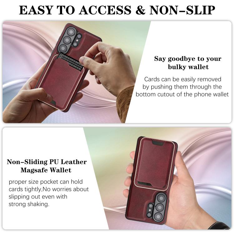 For Samsung Galaxy S26 Ultra 5G Kalebol Slim MagSafe Ring Magnetic Card Bag Leather Phone Case