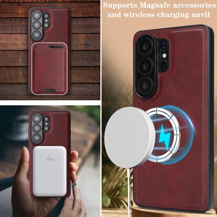 For Samsung Galaxy S26 Ultra 5G Kalebol Slim MagSafe Ring Magnetic Card Bag Leather Phone Case